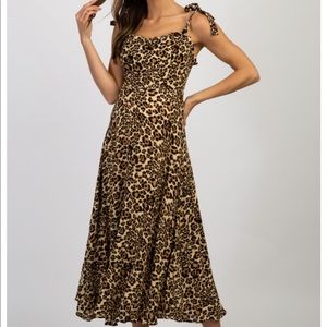 Brown leopard tie midi dress